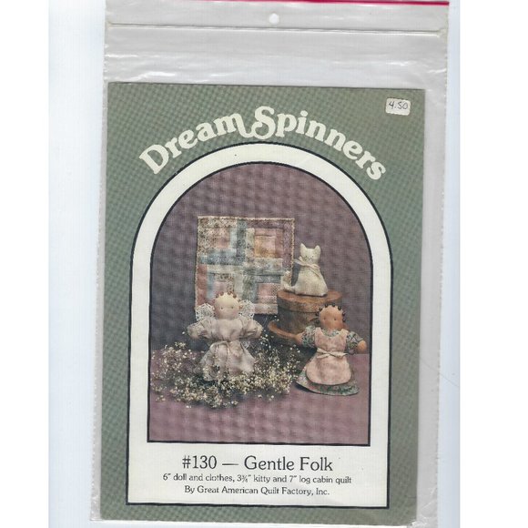 DREAM SPINNERS ~ Gentle Folk #130 Doll/Clothes, Kitty & Log Cabin Quilt Patterns - Picture 1 of 5